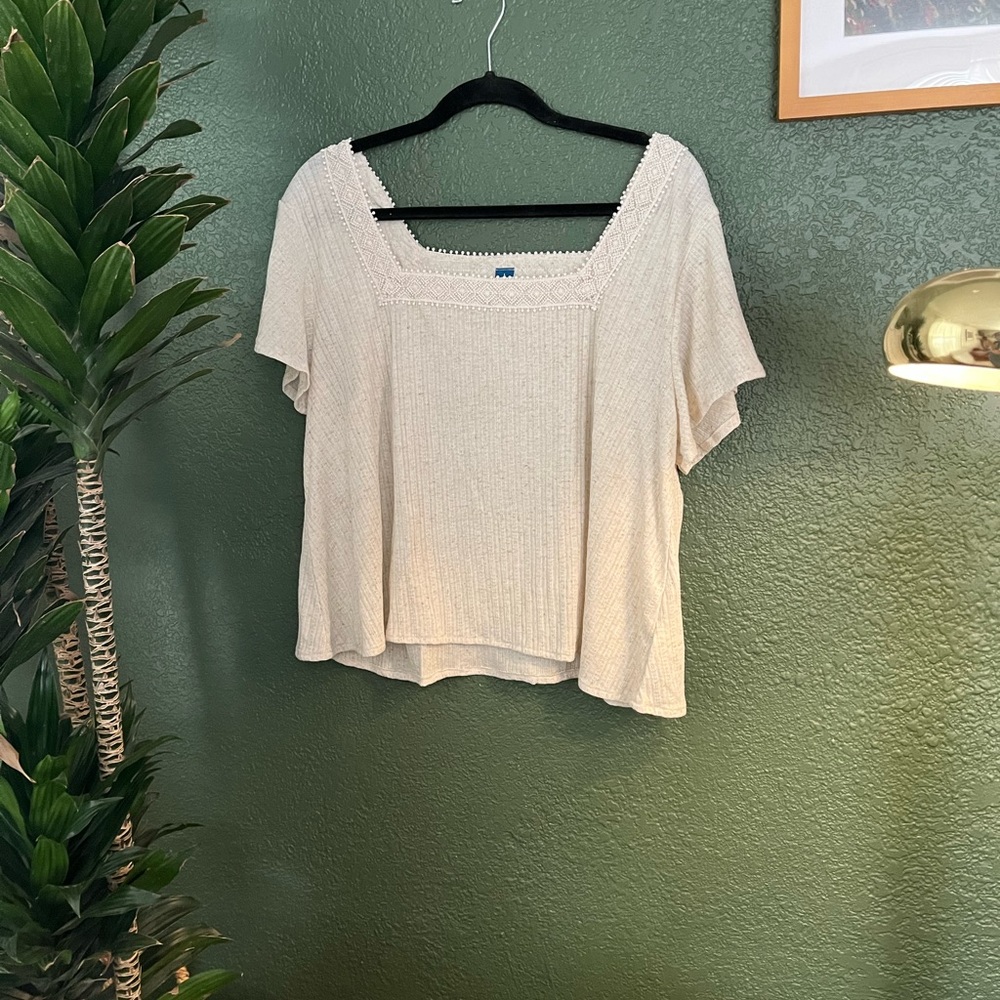 Cream top with crochet neckline